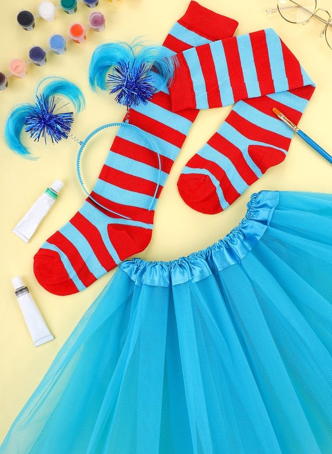 SOMSOC 3 Pieces Tulle Tutu Costume Set Tutus Skirts Feathers Ponytail Headband High Stocking for Halloween Cosplay - Image 5